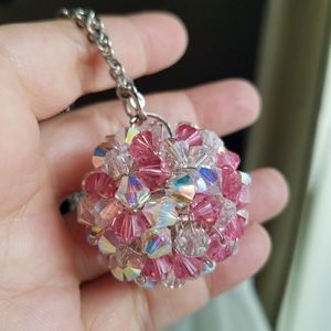 Swarovski Elements Aurora Borealis & Pink Large Beaded Ball On Chain Necklace
